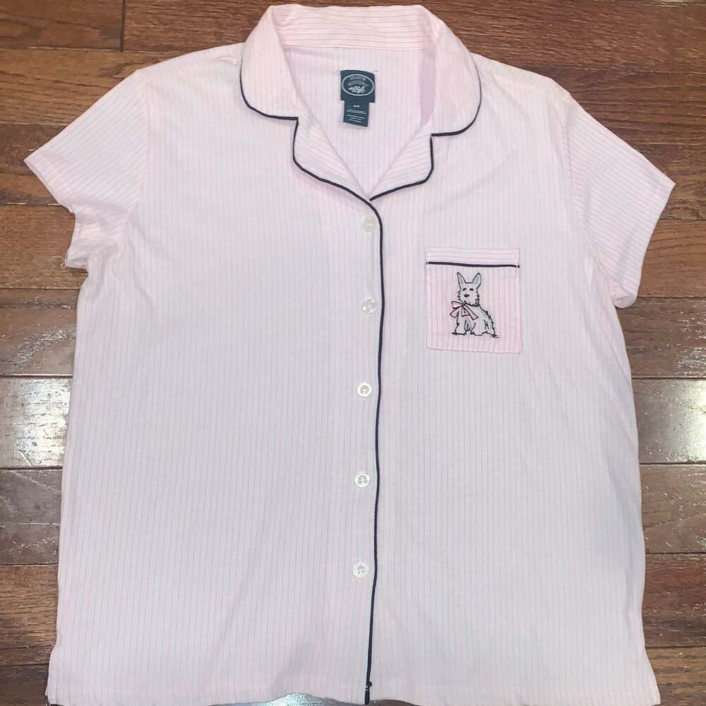 Laura Ashley Pink White‎ Striped Cotton Pajama Sleep Shirt Women’s Medium